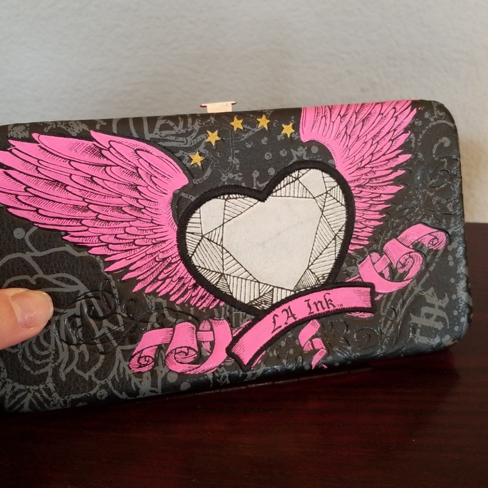 LA Ink Pink Heart & Wings Wallet